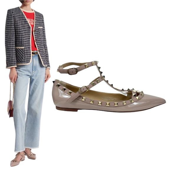NEW Valentino Garavani Rockstud Caged Paten Leather Flats Pink Size 38.5 - Picture 1 of 15